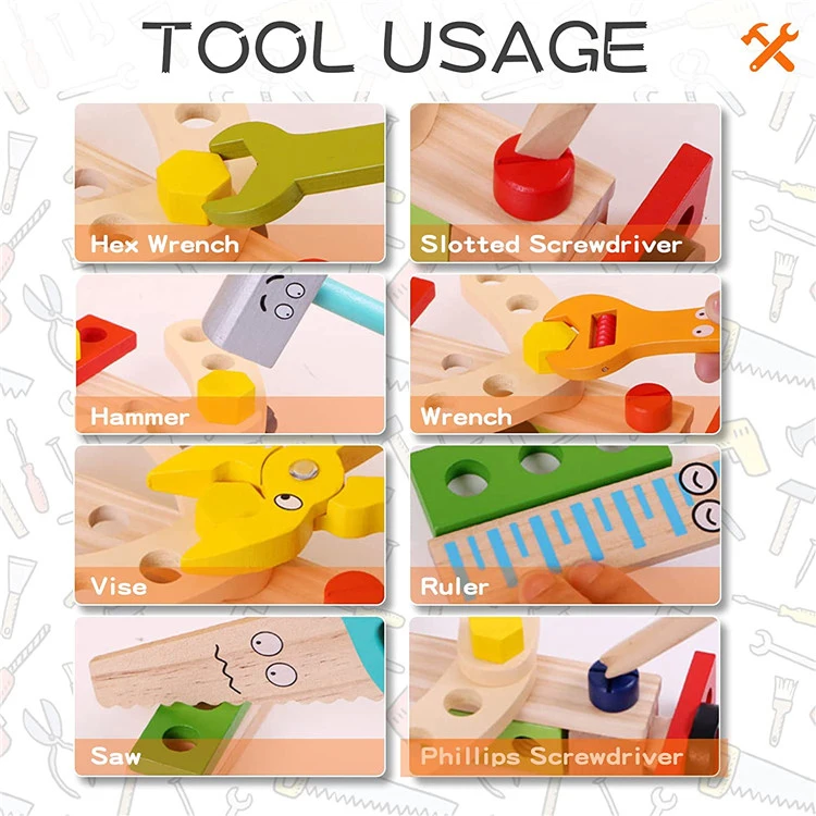 Joydom Wooden Tool Set for Kids, Wooden Tool Box with Colorful Tools, Creative DIY Wooden Toys Educational Construction for Todd
