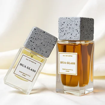 New Luxury 30ml Empty Glass Parfum Bottles 100ml Clear Square Marble Lid Crimp Stone Cap Perfume Bottle 50ml