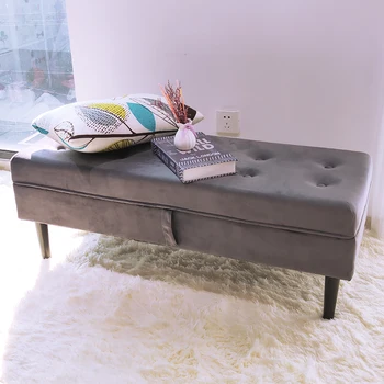 Customized Factory Wholesale Ottoman Bench Bedroom Design Velvet Storage Bench Ottoman Upholstered Bed End Stool Piano Stool