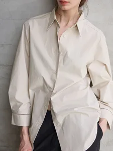 100% Cotton White Women's Tank Top Long-Sleeve Regular Fit Casual Party Autumn Washable with Illusion Detail