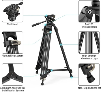 SmallRig AD-01 Video Tripod Heavy Duty Tripod with 360 Degree Fluid Head and Quick Release Plate for DSLR Camcorder Cameras 3751 detail image