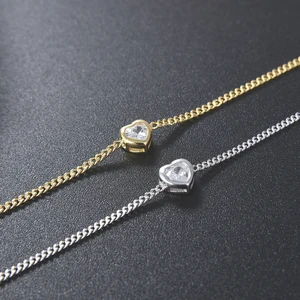 Rhodium Plated 925 Sterling Silver Women's Heart Charm Cuban Chain Bracelet Adjustable Length CZ Accented Links Gift