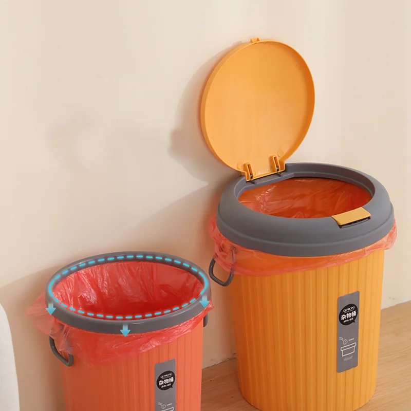 Living Room Press Open Small Garbage Bin Toilet Round Waste Bin With Top Open Lid 6L Plastic Kitchen Trash Can