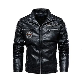 2024 Winter Men Outwear Cool Zipper Pockets Leather Coat Motorcycle PU Jacket