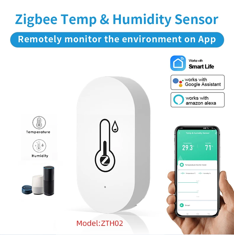 ZigBee Temperature Humidity Sensor Smart Home Remote Monitor Alexa