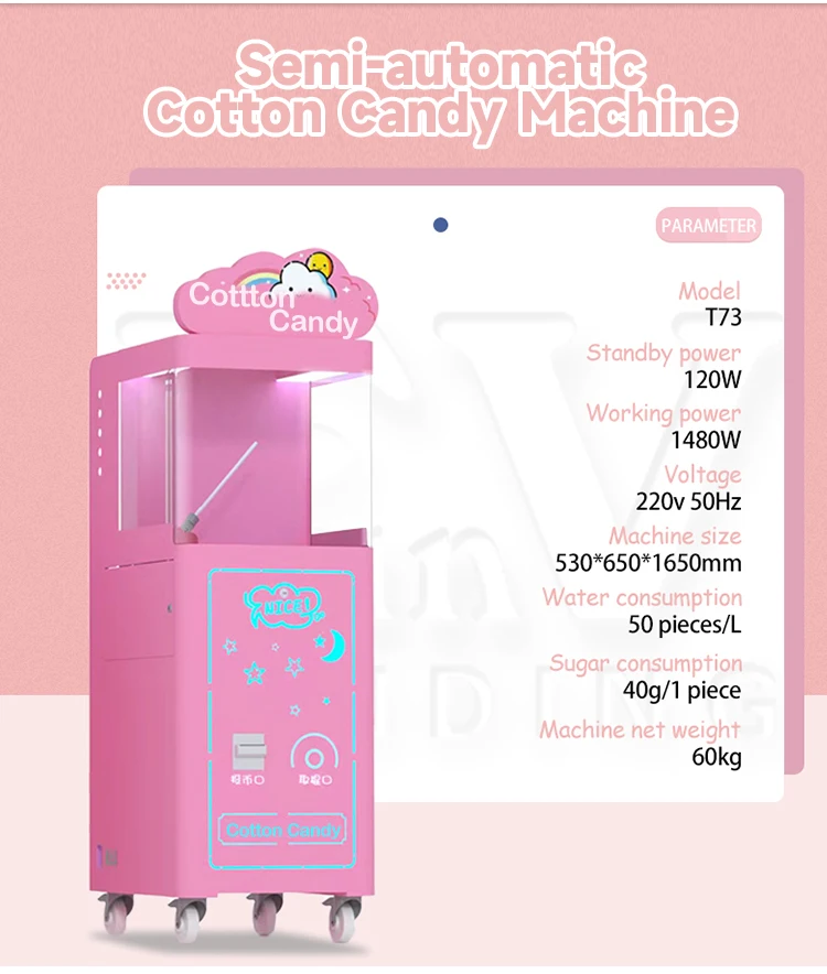 Low Price Customized Sweet Coin Operated Floss Sugar Cotton Candy