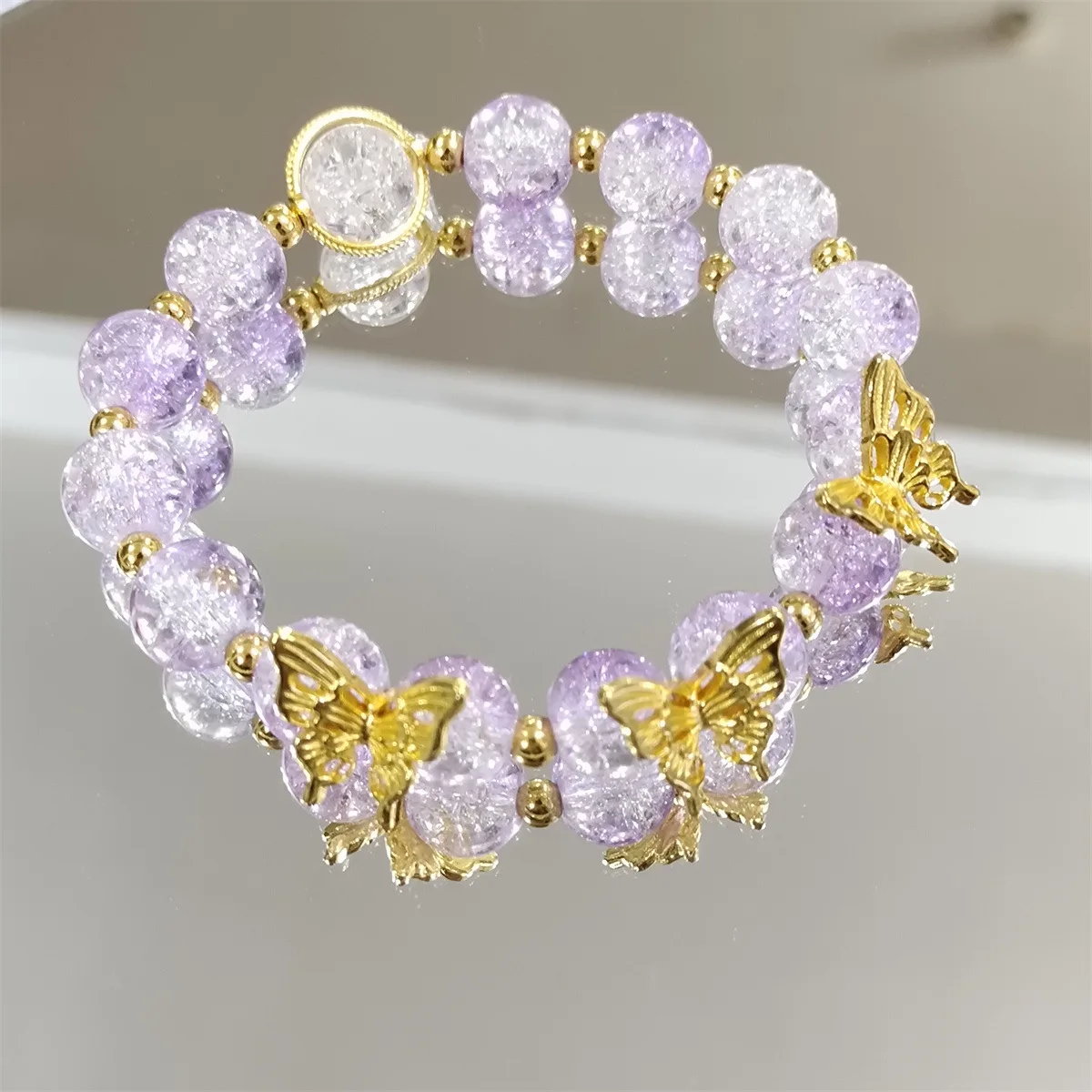 INS Fantasy Popcorn Cracked Crystal Beads Bracelet Butterfly Charm Gradient  Color Girl Women Friendship Bracelets Jewelry Gift