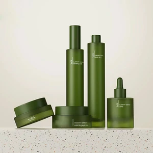 Very Personalized Custom Slim Matt Green Bottle with Frosted Green Cap 30ml Dropper Bottle 30g 50g Glass Jar