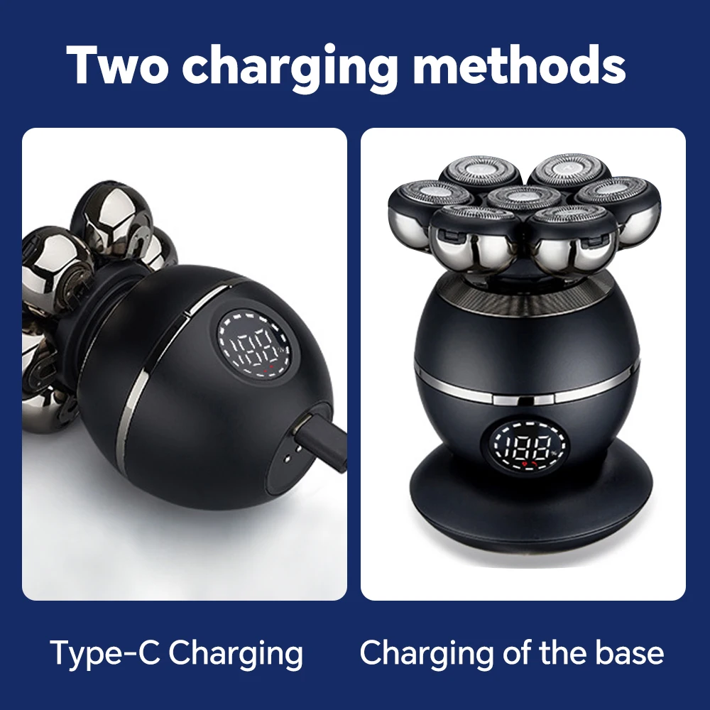 Customized Logo Men's Electric Shaver Black Rotary Bald Head Magnetic Shaver USB Power Waterproof Rechargeable Wireless Charging supplier