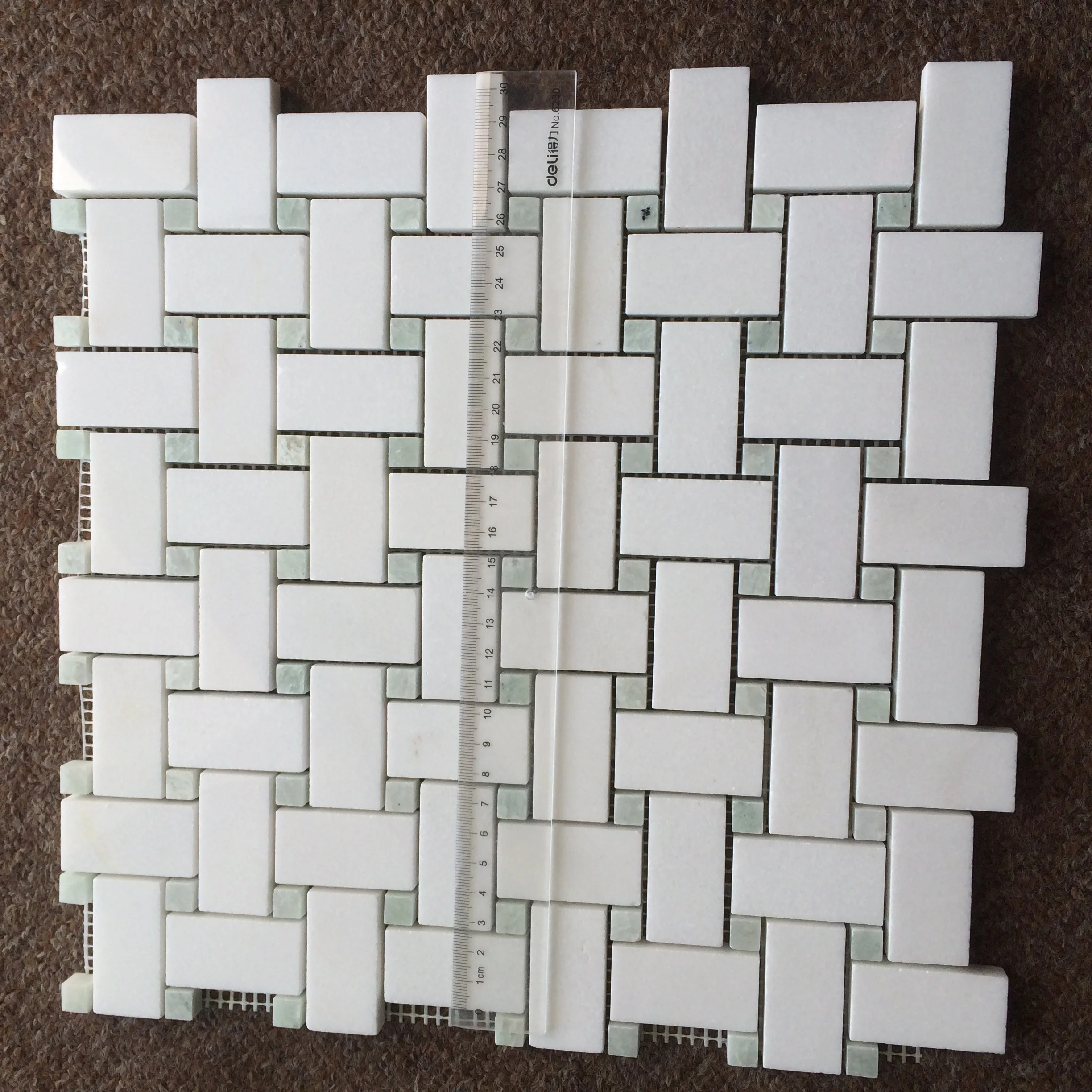 Thassos White Interior Mosaic White Mix Green Basketweave Marble Tiles for Bathroom Wall and Floor