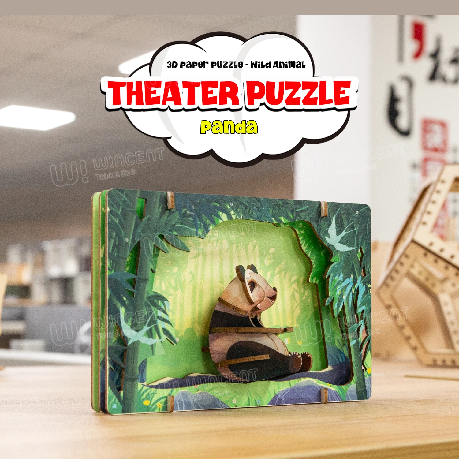Paper Theater Same Style Desgin Panda Animal Toy 3d Wood or Paper Model Puzzle for Adult Craft
