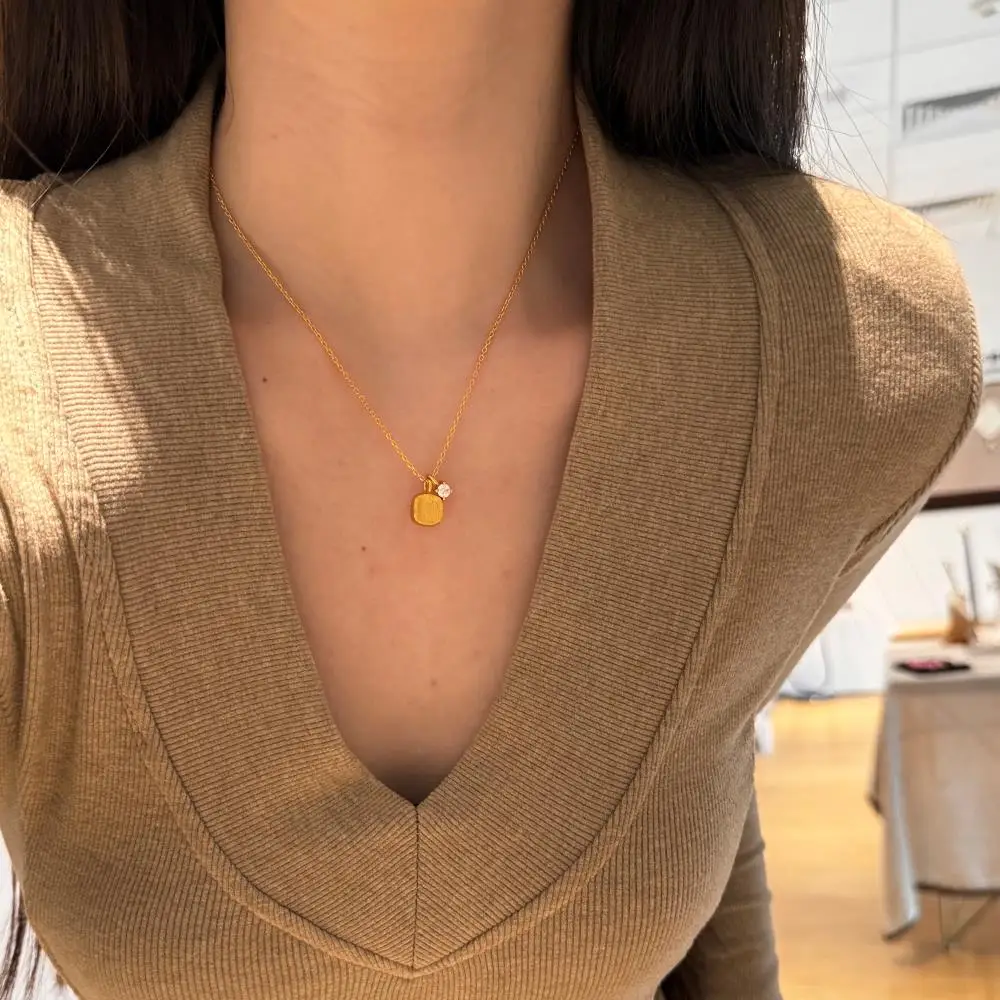 KAKODIY Ins new 22K gold plated jewelry 925 sterling silver small cube pendant necklace 5A zircon detail 5
