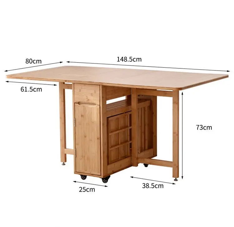 Bamboo Dining Table Foldable Expanding Square and Folding Furniture Dining Table Set