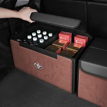 ToyotaCar Storage Box 30 Inches Leather Collapsible Car Trunk Organizer With Lid And Storage For Suv Van Grocery Camping