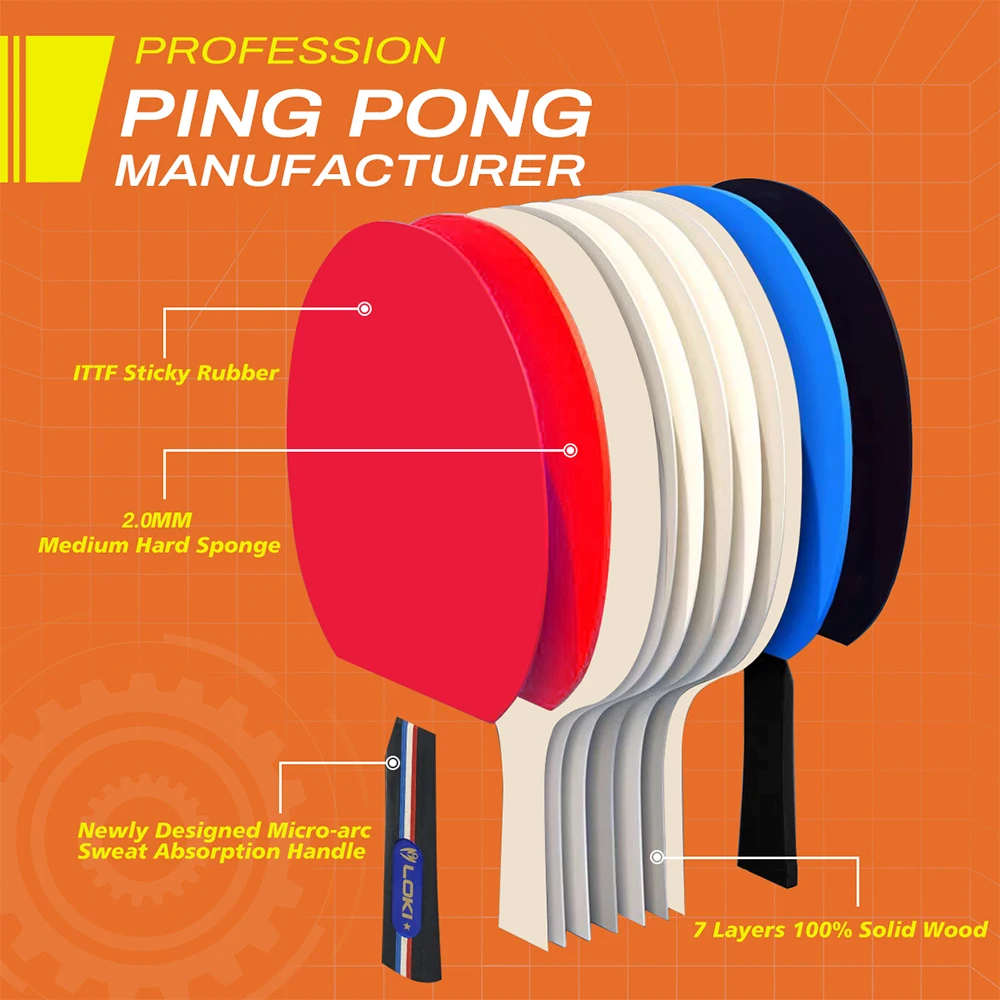 Loki Factory Supply Table Tennis Net and Paddle Set  Premium Ping Pong Set Portable Table Tennis Racket Set