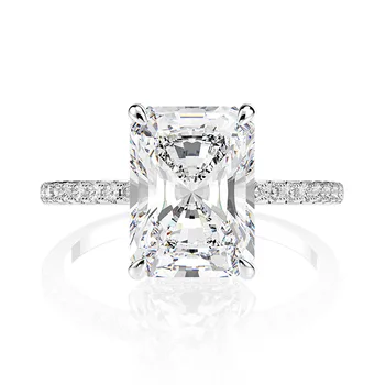 Emerald cut/ Radiant cut 8*11mm 5A Cubic Zirconia luxury sparkling wedding ring with pave setting shank