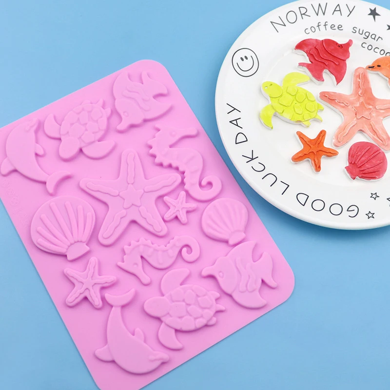 Ocean-themed Silicone Molds with Dolphin for Turtle Designs for Chocolate Cookies Cakes & Resin Art Baking Tools