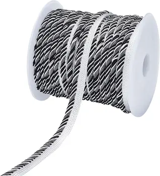 Black Silver Twisted Lip Cord Trim Piping Trim with Cord Edge Piping Trim for Sewing Clothing Pillows Lamps Draperies