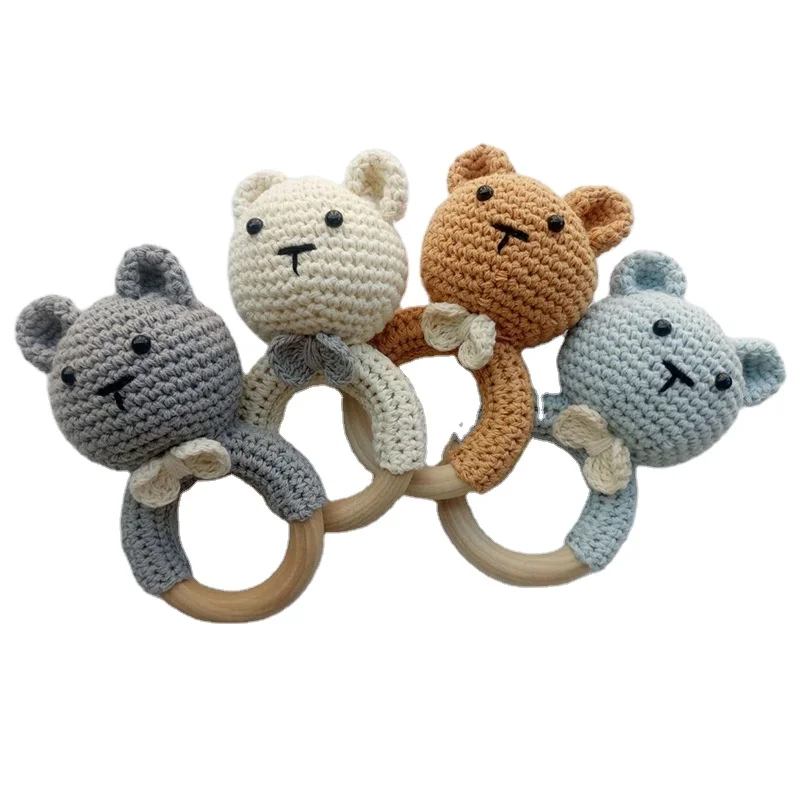 Wooden teether Teething toy Wooden Rattle,Rattle for newborn Rattle for baby, Wooden Bear rattle 