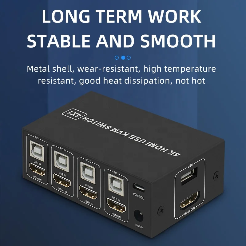 4K HDMI KVM Switch 4 in 1 Out 4K 60Hz HDMI USB KVM Switcher 4x1 for 4 PC Share Monitor Mouse Keyboard with Desktop Controller