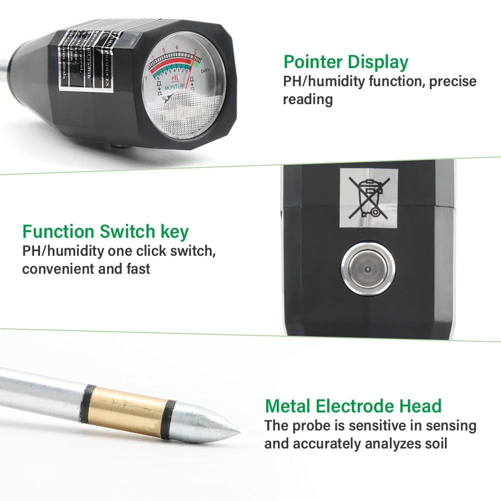 2 in  1 Soil ph and Moisture Meter with  150mm Long Electrode Probe
