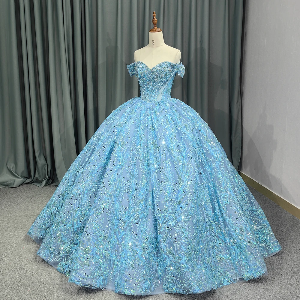 Sky Blue Sparkly Sweetheart Quinceanera Dresses Formal Luxury Party Beading  Lace Sweet 15 Dress Graduation Ball Gwon 6555-2| Alibaba.com