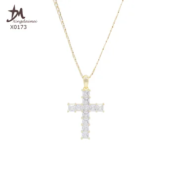 X0173 Wholesale High quality cross zircon pendant 18K gold plated Fashion long chain necklace with pendant
