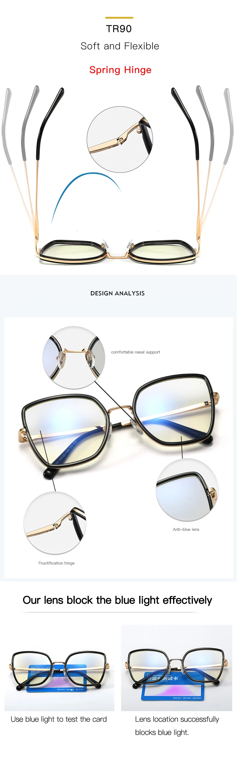MS 95570 Women Design Metal PC Material Anti Blue Light Spectacles