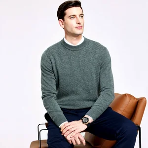 {Cashmere} Crew Neck Full Sleeve Sweater for Men 2026 Winter New High-End Warm Thick Jacquard