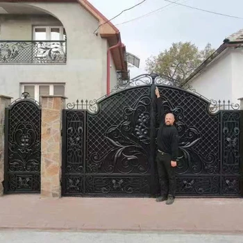 wood and wrought iron entry doors