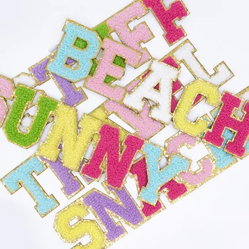 English Alphabet Self-adhesive Fabric Patches for Clothing, Patch Stickers for Repairing Holes, Towel-embroidered Patch Fabrics.