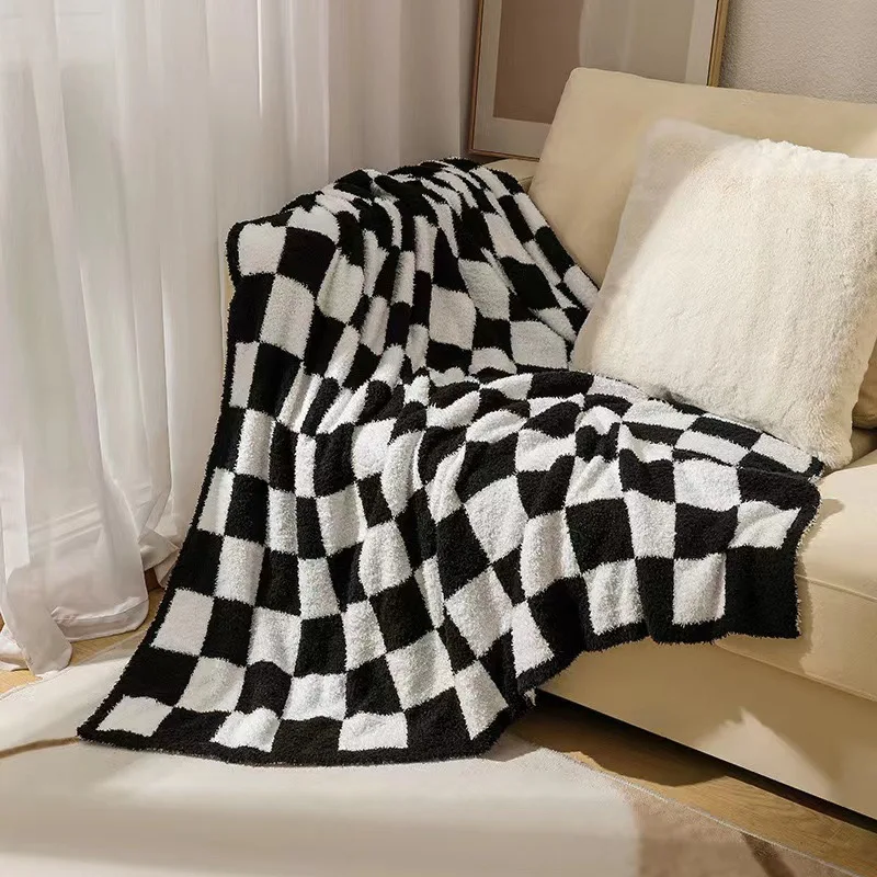 Reversible Grid Chessboard Gingham Plaid Throw Blanket Travel