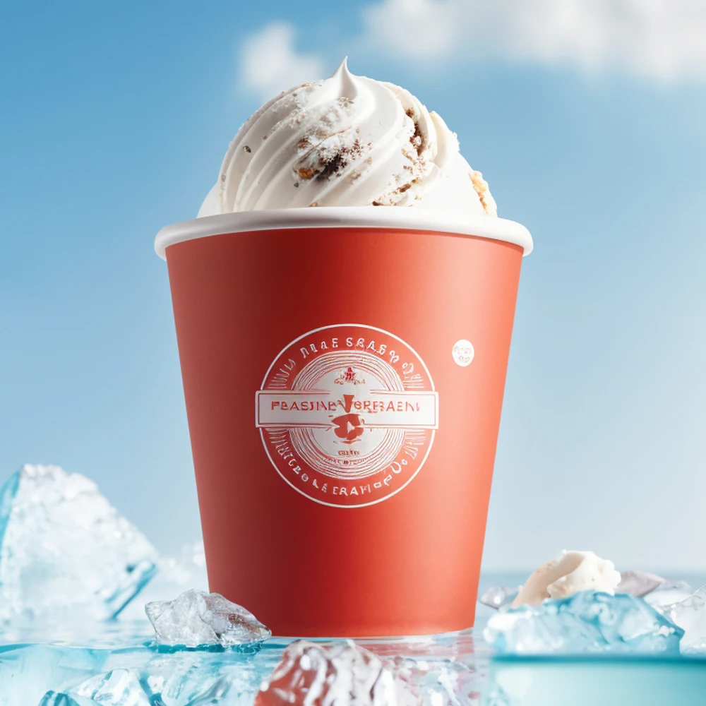Custom Printed Ice Cream Bowl Disposable Paper Cup With Spoon Food Grade Gelato Yogurt Take Away Packaging