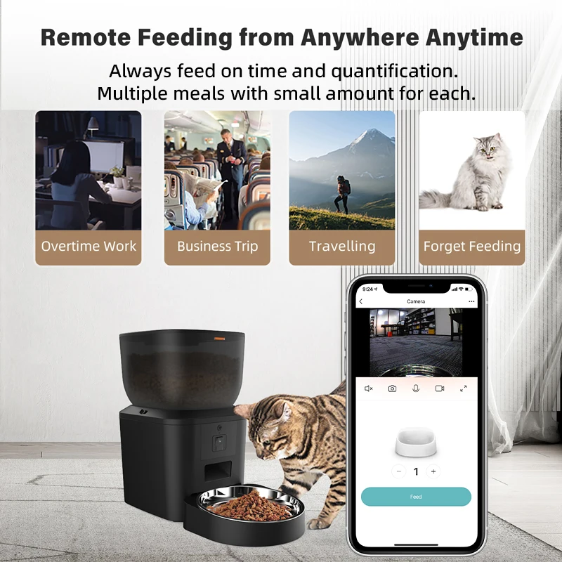 Smart Pet Feeder Camera Tuya Wifi 7l 4l Double Bowl Pet Food Dispenser