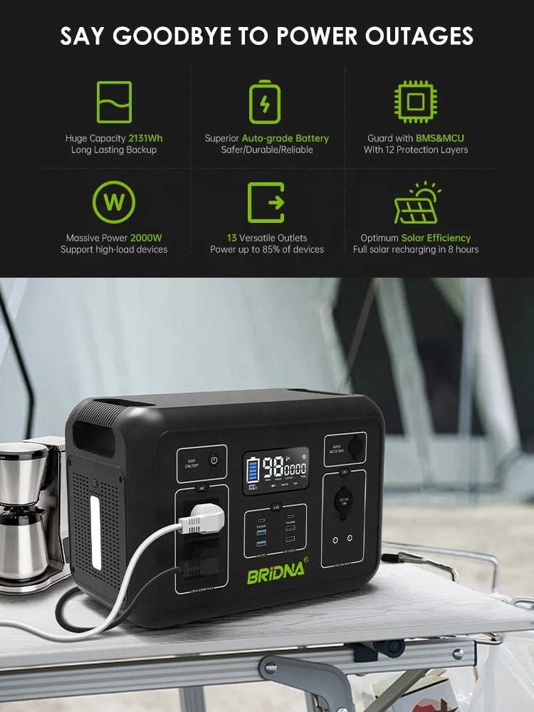 Portable Power Station 2000w 2131wh Lithium Lifepo4 Battery Backup Solar Power Generator