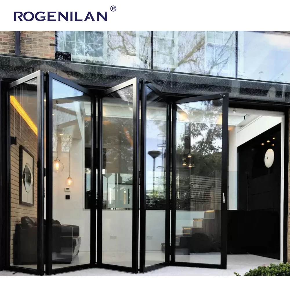 Large Modern Internal Lockable Accordion Sliding Aluminum Frame Bifold Folding Double Glass Patio Doors