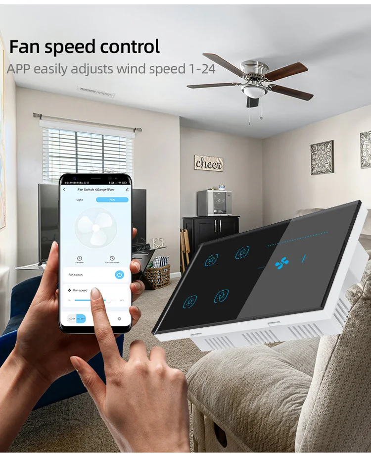 For Tuya Intelligent WiFi Wall Switch 4Gang Lighting Fan Control with Alexa Voice APP Timed Features Max Current 10A Smart Life