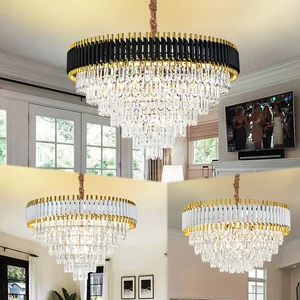 Hotel Restaurant Dining Gold Black Wedding  Living Stair Room Large Luxury Ceiling Modern K9 Crystal Pendant Lights Chandelier