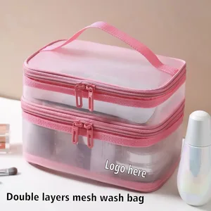 Custom Logo Large Capacity Travel Toiletry Bag Multi Functional Zipper Double Layers Storage Make up Organizer Cosmetic Case