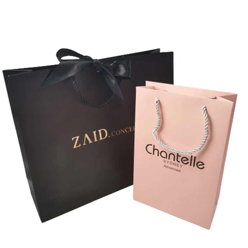 Custom Printed Paper Bags No Minimum Luxury Matt Black Gift Bags Eco
