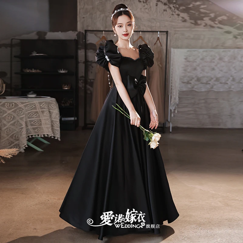Off Shoulder Chorus Stage Performance Slim Host Half Sleeve Satin Long a  Line Flare Evening Dress| Alibaba.com