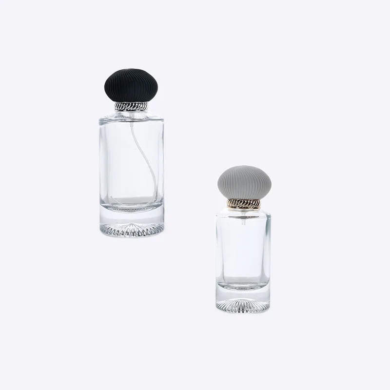 Custom 50ml 100ml luxury round slanted shoulder press spray glass bottle perfume bottle with spherical cap