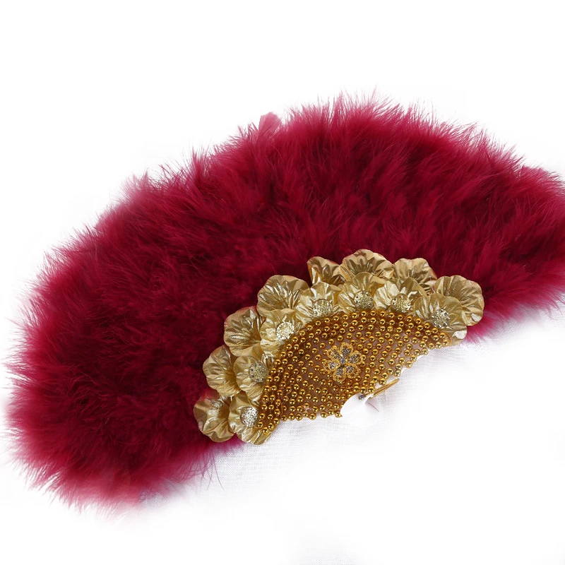 IE Cheap Custom African Traditional Weeding Turkey Large Feather Hand Fans Bride Decorations Bridal Fold Fans Feather