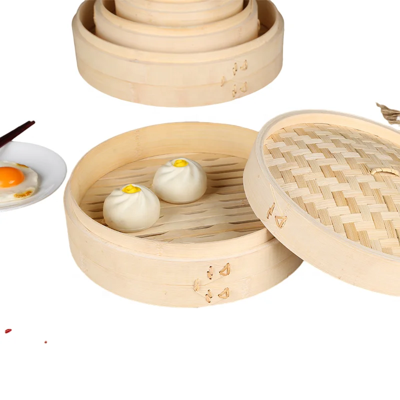 Wholesale Custom logo Different Size Handmade Bamboo Food Steamer Use for Dim Sum Dumpling and Delicious Food