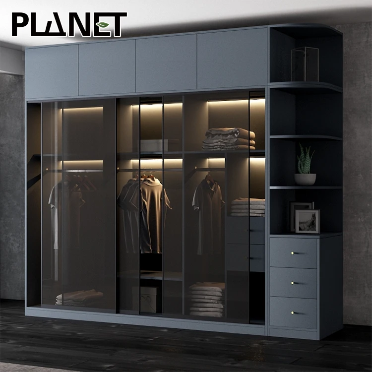 Прямые продажи с завода, современный стальной металлический шкаф для спальни, черный современный стеклянный шкаф для спальни для домашнего использования