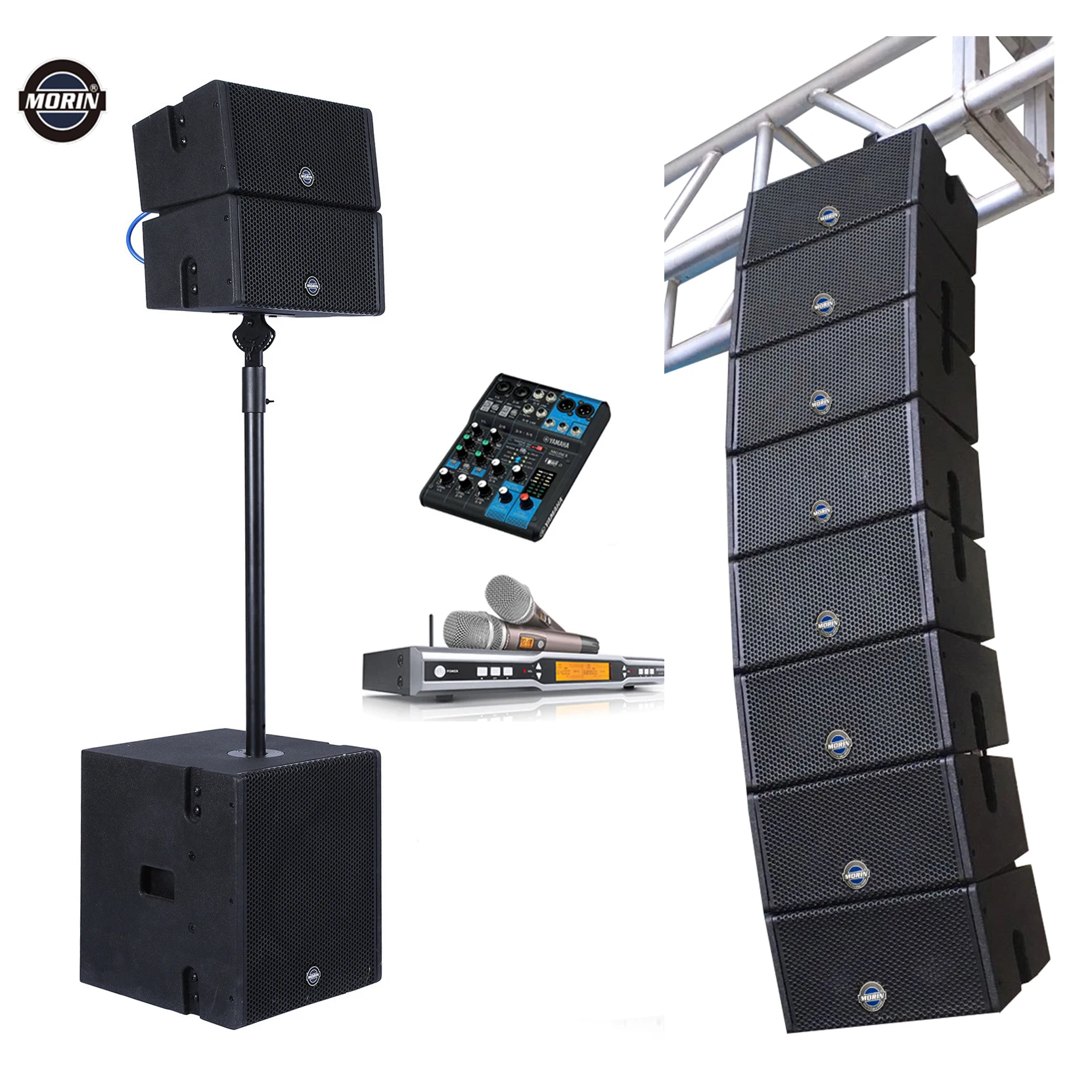 Morin COX-5.4 Mini Coaxial Line Array DJ Speaker System with Passive 120W Digital Mixer for Indoor/Outdoor Use