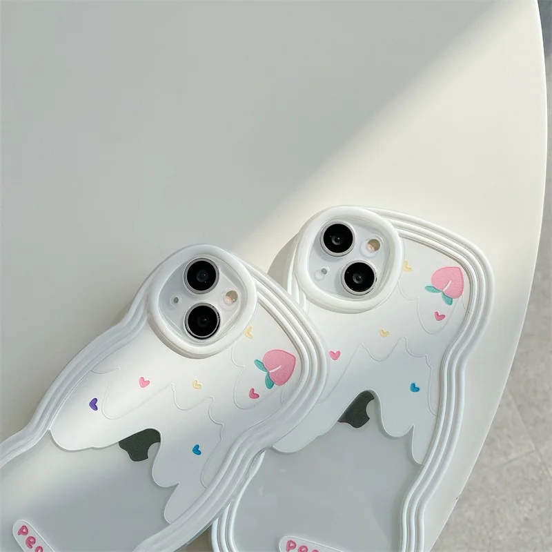Korea Hot Sale Beautiful Summer Ice Cream Phone Case for iPhone 14 13 12 11 Pro Max X XR XS Cute Girly Wavy Edge Cover