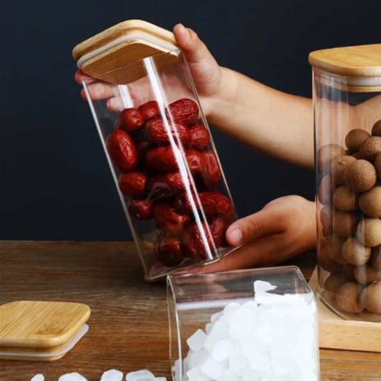 glass square storage jars for kitchen storage coffee tea sugar glass bottles