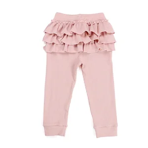 Wholesale Boutique Children Clothing Baby Daily Clothes Kids Ribbed Leggings Girls Ruffled Leggings Pants