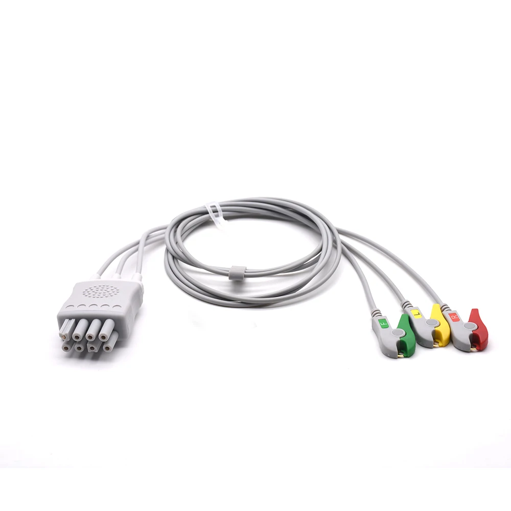 ECG Cable for Nihon Kohden ECG Leadwire 3-Lead Grabber IEC TPU Material ISO Quality Certification Factory Supply